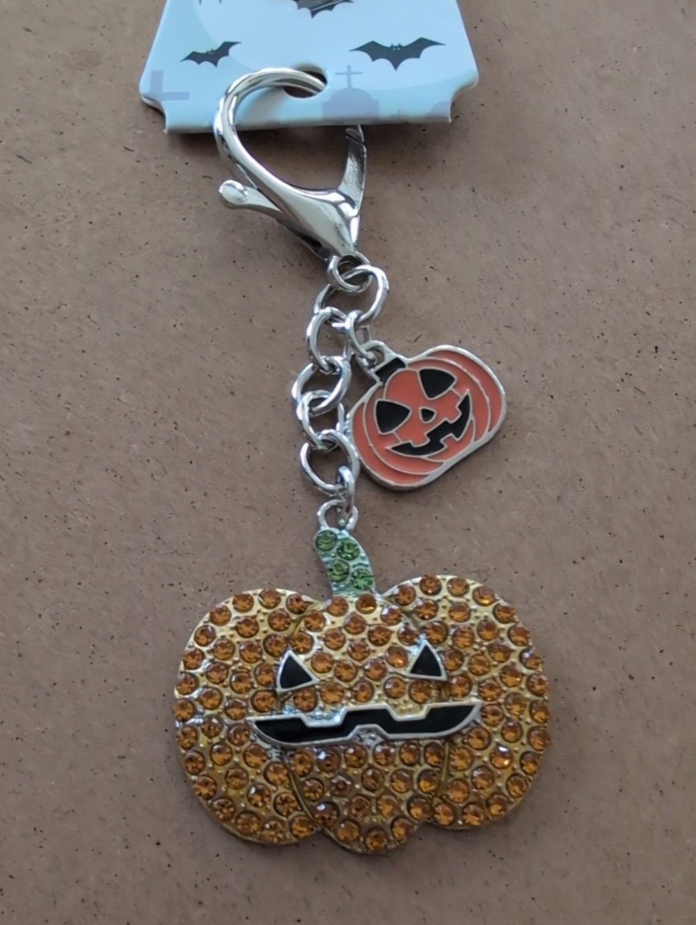 Orange and Green Pumpkin Jack-O'-Lantern Keychain Bag Charm